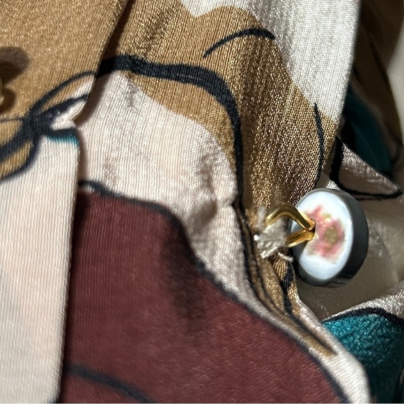 Vtg SARA BERMAN Silk Floral Chiffon Wrap Dress sz S Brown Blue Abalone Buttons - Picture 10 of 13